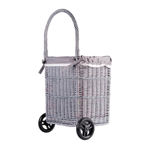 Panier des courses à roulettes osier gris polyvalent pour bûches et linge - 5