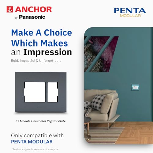 Image of Anchor by Panasonic Penta Modular Regular 12 Module Cover Plate for Switch Board, 10 Years on Site Warranty (Black, 65912B)