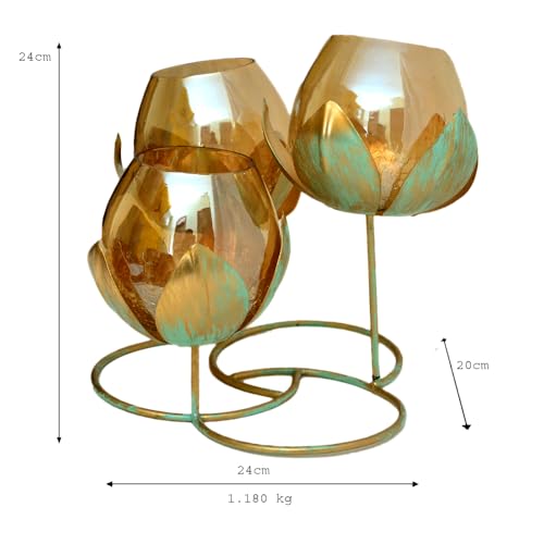 Image of Trio Lotus Bloom Glass T-Light Holder - I-89-GR