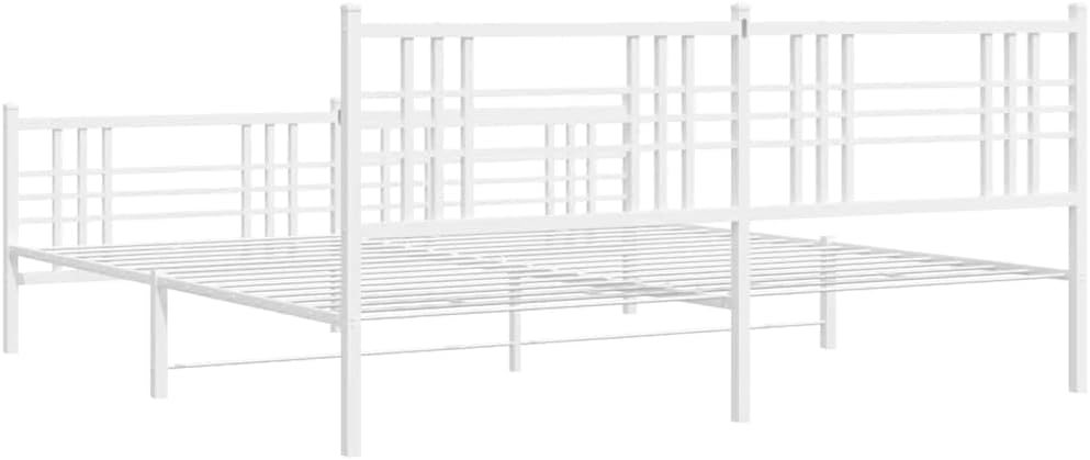 White Steel Double Bed Frame Sturdy Heavy-Duty Platform Foundation with slatted Mattress Support Rectangular Modern Minimalist Bedroom Furniture for Stable no-Box-Spring-Needed Easy-Assembly