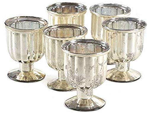 Serene Spaces Living Set Of 24 Antiqued Silver Mercury Glass Finish Pedestal Votive Candle Holders, Ideal For Weddings, Events, Measures 4.25" Tall And 3.25" Diameter #TOP21