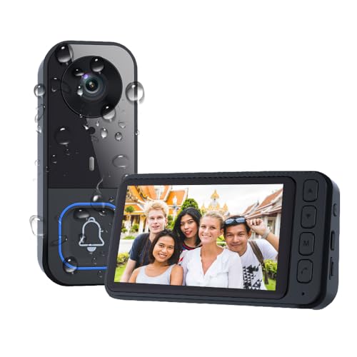 TKMARS Sonnette sans Fil avec Caméra, Visiophone Vidéo Écran IPS 4.5 HD, Audio Bidirectionnel Interphone Longue Portée de Transmission, sans WiFi ni...