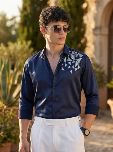 Image of IndoPrimo Men's Stylish Satin Shirt for Party, Formal, Daily and Casual Wear Full Sleeve Shirt for Mens - Trio