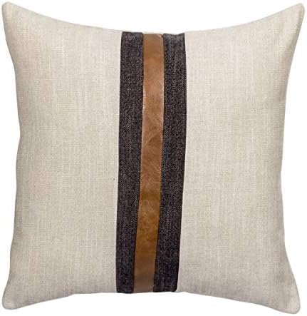 BOYSUM Farmhouse Decorative Outdoor Throw Pillow Covers for Couch Sofa Bed Brown Faux Leather Accent Pillow Cover Modern Decor Pillow Case 18 x 18 Inch (Beige)