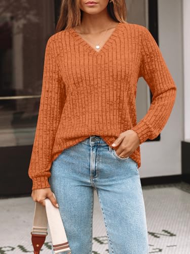 Image of AUTOMET Womens V Neck Long Sleeve Shirts Fall Tops 2026 Lightweight Sweater