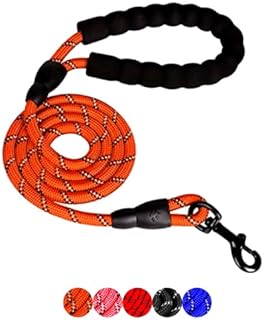 SLAH 5ft Dog Lead with Comfortable Padded Handle, Strong Dog Leads with Highly Reflective Threads , Rope Dog Lead with 1.2 cm Thickness for Large Dogs (Black)