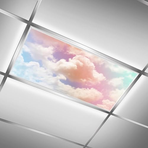 Image of Fluorescent Light Cover for Classroom - 2 Pcs Colorful Clouds Fluorescent Light Covers, Ceiling Light Covers Shade Panel Coverings for Office Classroom Home Drop Ceiling, 4 x 2 Feet