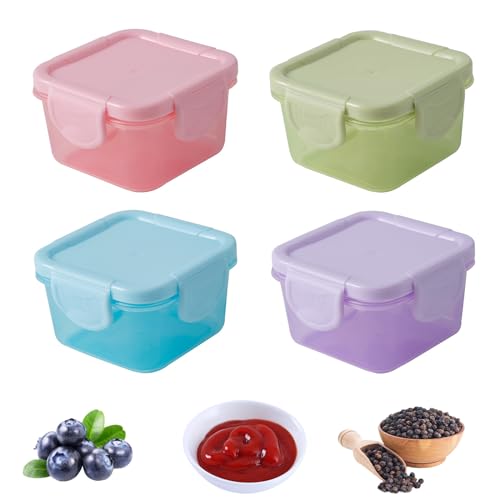 SwirlColor Small Food Containers with Lids, 4Pcs 150ml/5oz Reusable Stackable Sauce Pots Travel Condiment Container Used To Store Fruit Sauce Jam Snacks