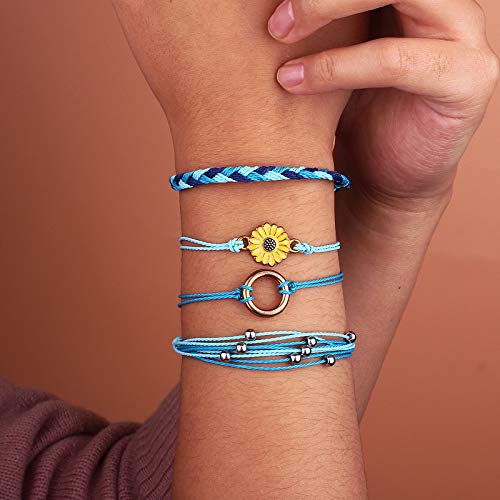 Image of Stackable Sunflower String Bracelets Cute Boho Braided Summer Beach Jewelry
