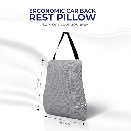 Image of WELLGIVER Orthopedic Memory Foam Car Neck Rest Pillow - Cervical Support Cushion for Neck Pain Relief, Adjustable Strap - Universal Fit for All Cars | Grey Velvet