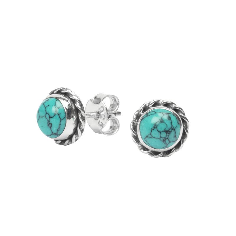 Turquoise Stone Stud Post Earring 925 Sterling Silver Gemstone Earring 6 MM Round Girl Women Gift