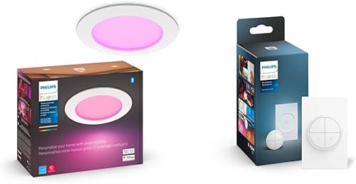 Philips Hue (1) Interruptor de dial blanco con (1) Downlight LED Smart Slim de 56 pulgadas, luz blanca y cambio de color ambiental de color, 1200