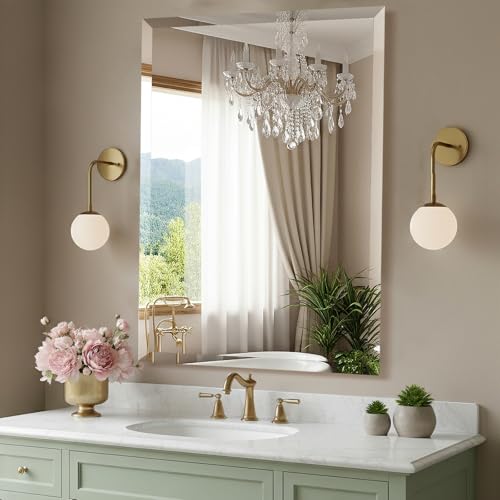 TITAMEG 24x36 Inch Frameless Wall Mirror with 1" Beveled Edge, Frameless Rectangle Mirror for Bathroom, Vanity, Living Room