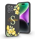 VNGDA Custom Name & Initial - Yellow Tulip Flowers - Liquid Silicone Case for iPhone 14 Pro Max 13 1