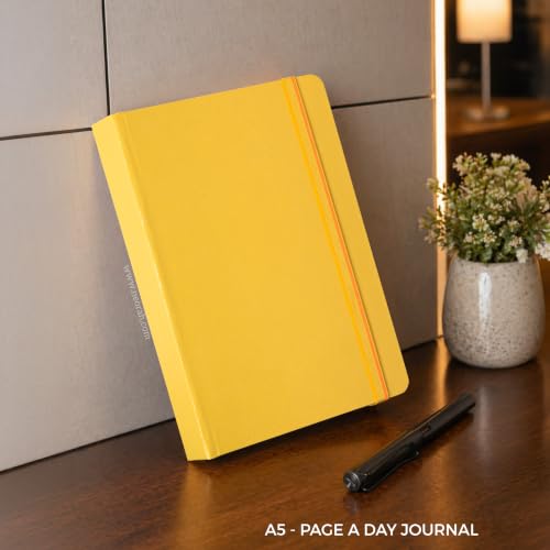 Image of NEORAH -A5 PLAIN | 368 Pages - 110 Gsm |PAGE A DAY JOURNAL (21x14.8 cm)-Hardcover Unruled Notebook |Back Pocket |3 Silk Book Mark - Completely HANDMADE for Journaling,writing- YELLOW