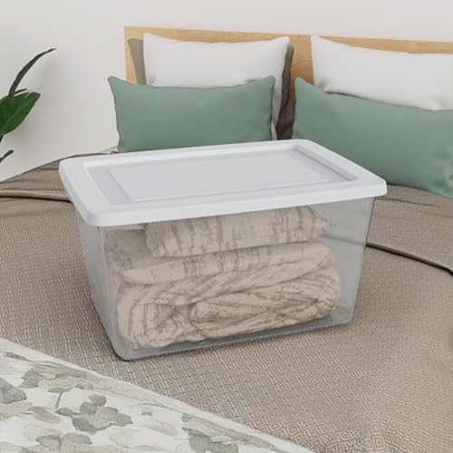 Image of Sterilite Clear Storage Box Stackable Tote, 58 Quart, 18-Pack | Clear Plastic Container with Secure Snapping Lids for Home and Office Organization, White