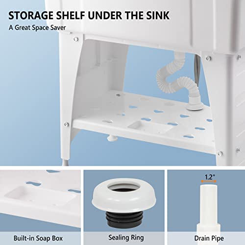 Vingli Spacious White Utility Sink Laundry Tub For Laundry Room, Garage Washing Station, Slop Sink, Freestanding Utility Sink With Stainless Steel Faucet, Drain, Storage Shelf And Removable Drainboard #TOP7