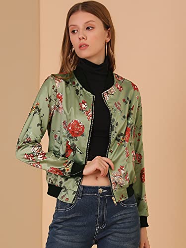 Allegra K Women's Bomber Jacket Satin Long Sleeve Zipper Floral Print Casual Fall Coat with Pocket Winter Outwear3