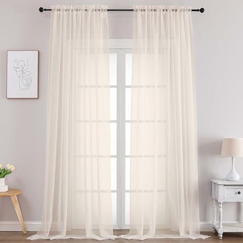 Image of Chyhomenyc Extra Long Cream Sheer Curtains 108 Inches Long 2 Panels, Light Filtering Cream Curtains for Living Room, Soft Gentle Voile Rod Pocket Bedroom Window Drapes, 59Wx108L Inch, 9FT, 2PCS