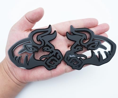 Image of 2Pc Angry Bull Badge 3D Emblem Custom Sticker Nameplate Replacement for Universal Car Body Motorcycle SUV Door Window Decoration (Black)
