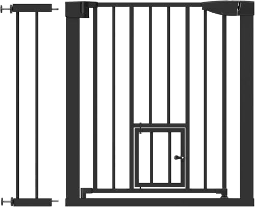 TULANO Guardian 2.0 | Schutzgitter für Kinder & Haustiere | Hundegitter | Mit Tierklappe | Breite 75-96 cm | Automatische Schließfunktion | Ohne...