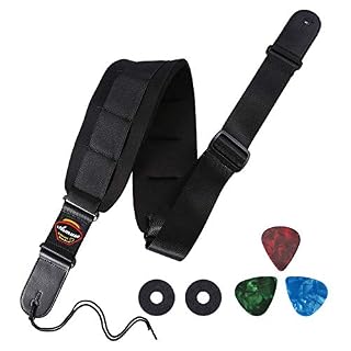 Sangle de Guitare Ajustable SBR Mousse à Mémoire, avec Extrémités en Cuir Véritable, Largeur 9.2cm avec Porte-médiators… - Les Beatles, Paul McCartney, John Lennon, RIngo Starr, George Harrison