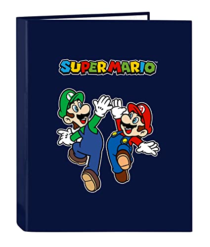 SUPER MARIO BROS Classeur à 4 Anneaux Pour Enfants De Différents âges, Confortable Et Polyvalent, Qualité Et Résistance, 26,5 X 33 Cm, Bleu Marine, Bleu Marine, Estándar, Décontracté