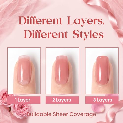 Image of Beetles Nude Pink Gel Nail Polish - Rose Tulle 15ML Sheer Jelly Nude Pink Gel Polish Translucent Neutral Nail Concealer Base Color Soak Off UV LED French Nail Art Salon DIY Manicure Gift