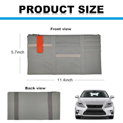 Image of Car Sun Visor Organizer, Auto Interior Visor Storage Pouch Holder with Zipper, Multi-Pocket Net Personal Belonging Organizer, Universal Car Accessory for Cards, Documents (Gray)