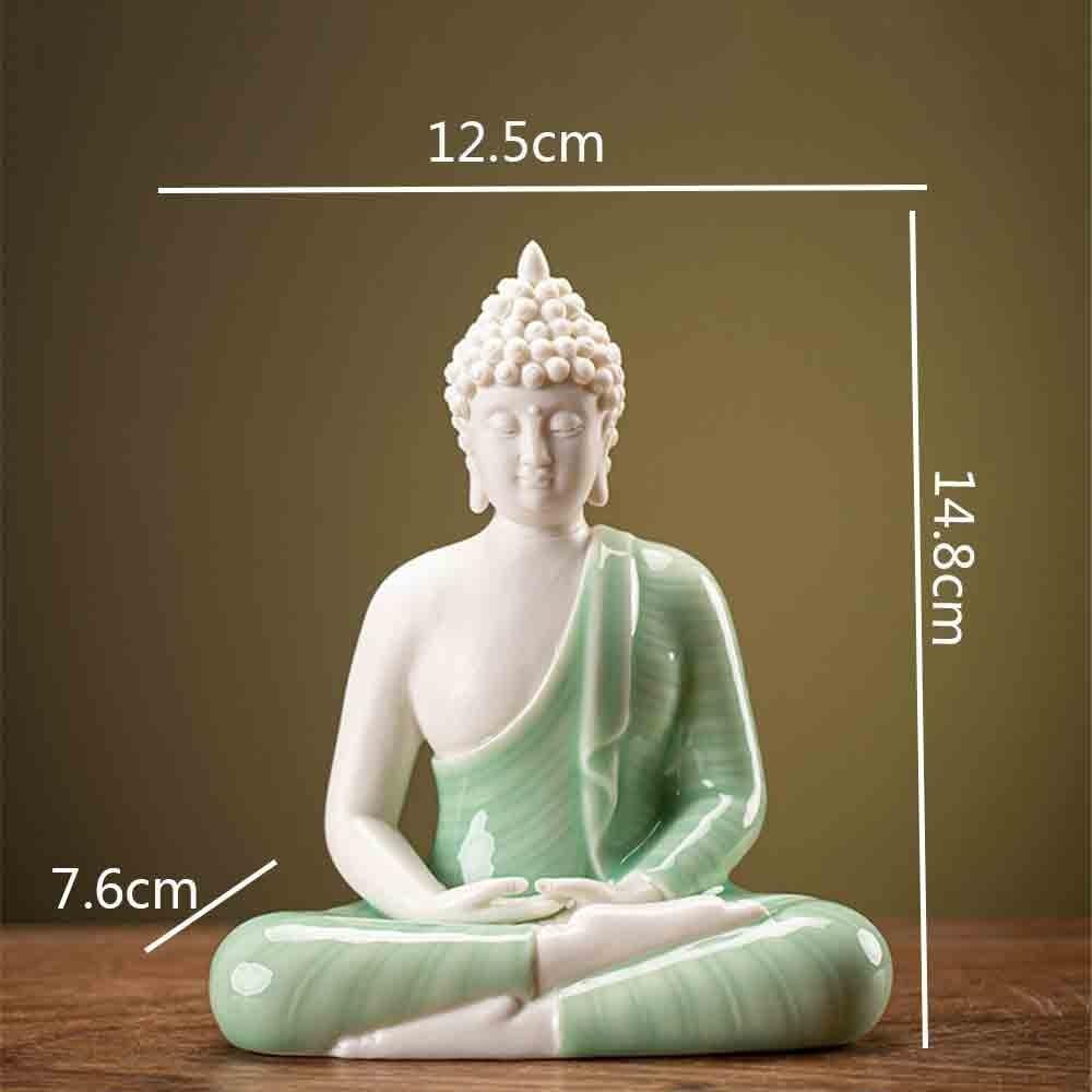 Decorazione della statua del Buddha Statua di Buddha in ceramica verde con anello luminoso viola, decorazione Feng Shui for l'ingresso del soggiorno
