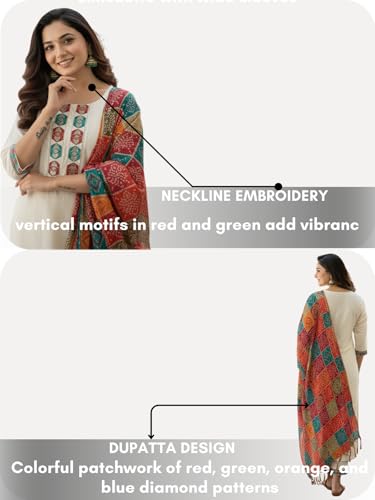 Image of Leriya Fashion Kurta Set with Dupatta for Women | Ethnic Kurti Set for Woman 3 /4 Sleeve | Round Neck Embroidery Kurta Sets for Woman Daily Outfit | Traditional Straight Kurti Set for Office Outfit