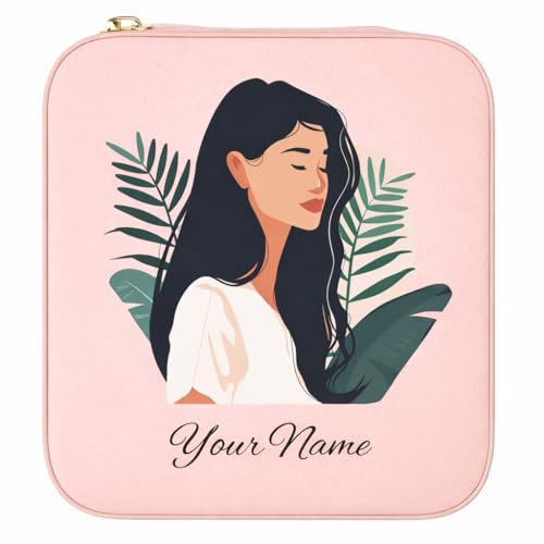 Image of Personalized Jewellery Organizer Case for Women | Custom Name Travel Jewelry Box with Ring, Earring & Necklace Storage | Compact, Elegant Gift for Girls & Women (Botanical Beauty)