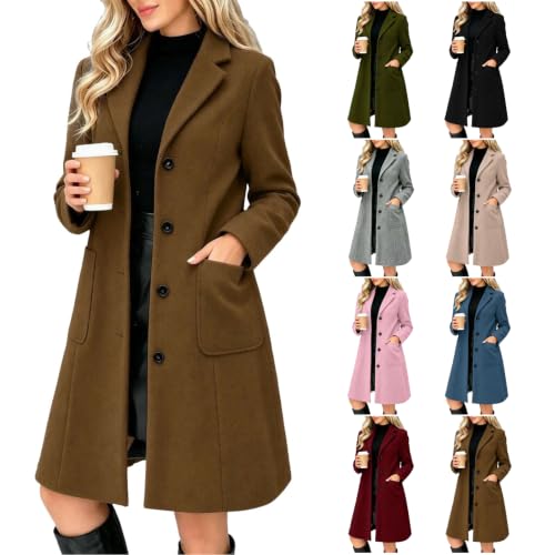 EMATOP Wollmantel Damen Mittellang Wintermantel Business Winter Warm Mantel