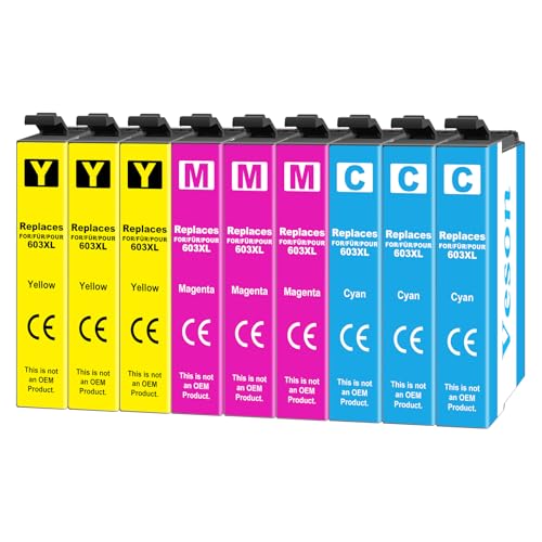 Veson Druckerpatronen Ersatz für 603XL, Kompatibel mit Expression Home XP-2100 XP-2150 XP-3100 XP-3105 XP-3150 XP-4105 XP-4100 XP-4150 XP-4155 WF-2810 WF-2830 WF-2850 (3 Cyan, 3 Magenta, 3 Gelb)