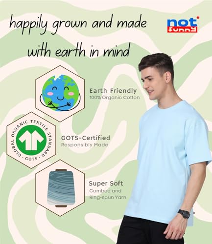 Image of Not Funny 280 GSM Pure Organic Cotton Oversized t Shirts for Men | Drop Shoulder Tshirt for Men & Boys (Available in Black, Blue, Beige,Orange & White)