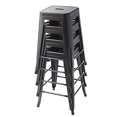 Amazon Basics Metal Bar Stools, 24-Inch Seat Height, Set of 4, Black