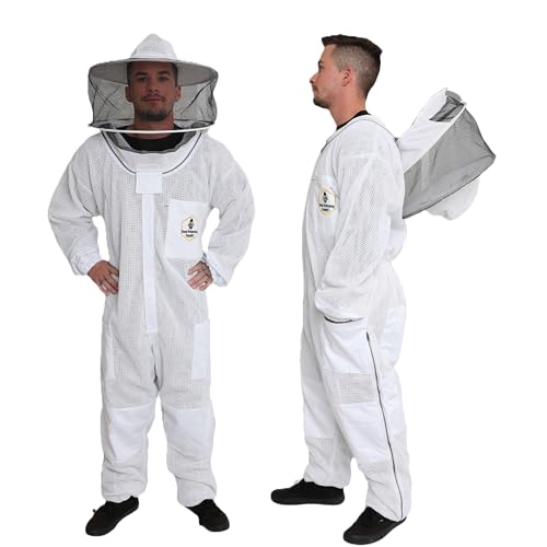 Forest Beekeeping Suit - Pro-Max 3 Layer Ventilated Bee Suit with Large Round Veil, Bee keeper Suits for Men & Women. Protective Gear Beekeeper outfit for adults - (Medium)