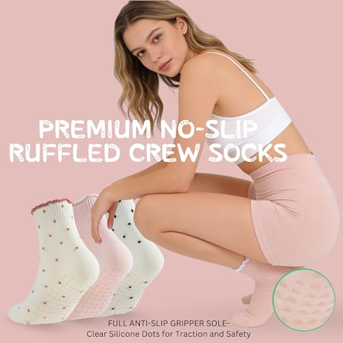 Image of Soxbang 3 /6 Pairs Cute Pilates Socks with Grips,Yoga Socks Barre Sock Non Slip Grip Embroidery for Barre Ballet Workout