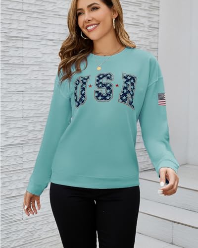 Image of Dressmine Womens USA Shirt Casual Long Sleeve Graphic Tees Knit Crew Neck Sweatshirts Loose Pullover