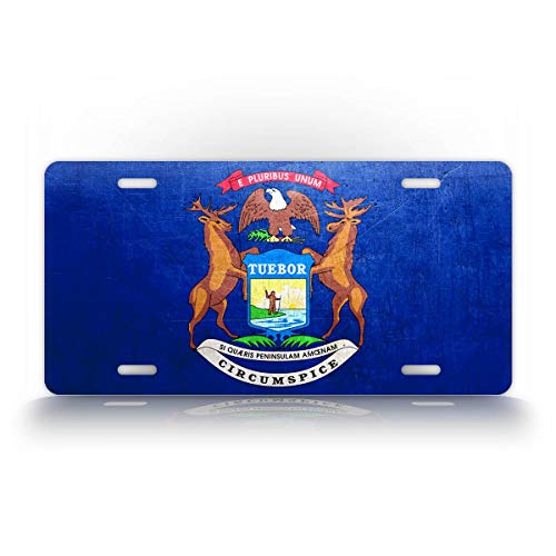 SignsAndTagsOnline Michigan Weathered Metal Flag License Plate Antique MI State Flag Auto Tag