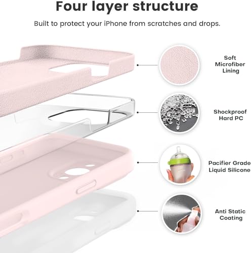 Image of DIZORO Compatible for iPhone 15 PRO Camera Protection Case 6.1, Slim Liquid Silicone 3 Layers Full Covered Soft Gel Rubber Phone Case Protective Cover - Sand Pink