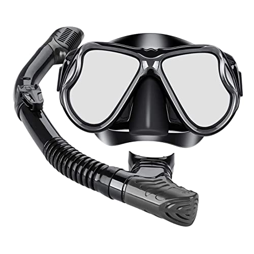 Luzhengyang 180¡ã Panoramic View Dry Snorkel Mask Set - -Fog Silicone Seal for Adults & Youth - Perfect for Scuba Diving, Snorkeling, & Spearfishing - Black