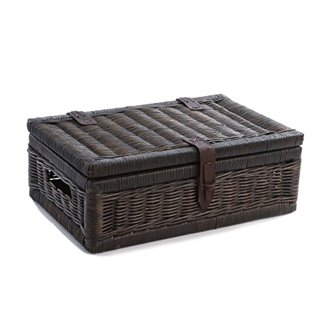 The Basket Lady Covered Wicker Storage Basket, Small, 17 in L x 11 in W x 6 in H, Antique Walnut Brown