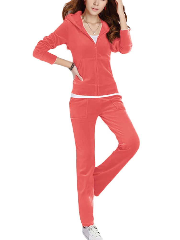 Tuta Sportiva Donna In Velluto - Felpa Con Cappuccio E Pantaloni, 2 Pezzi | Per Casa, Palestra, Passeggiate Invernali