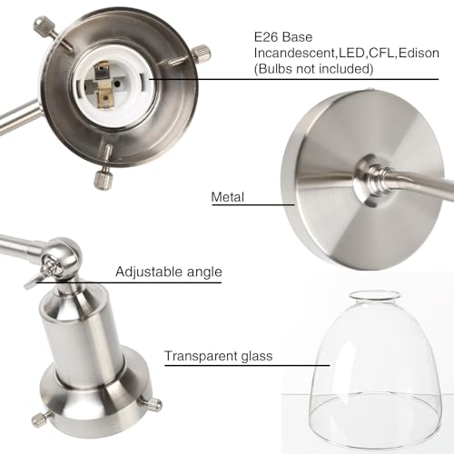 Image of PERMO Industrial Vintage Slope Pole Wall Mount Single Sconce with 6.7 inch Oval Dome Clear Glass Shade Wall Sconce Light Lamp Fixture (Brushed Nickel)