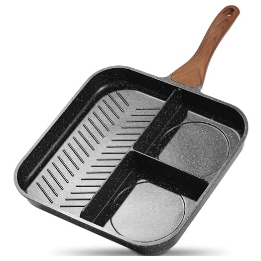 ESLITE LIFE Nonstick Divided Grill Pan, 11 Inch 3-Section Breakfast Grill Pan for Stove Tops, Compatible with All Stovetops (Gas, Electric & Induction), PFOA Free
