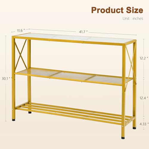Image of Hoctieon Gold Console Table, 3 Tier Entryway Table with Shelves, Narrow Sofa Table for Hallway, Living Room, Foyer, Office, 42 inch x 12 inch, Gold and White
