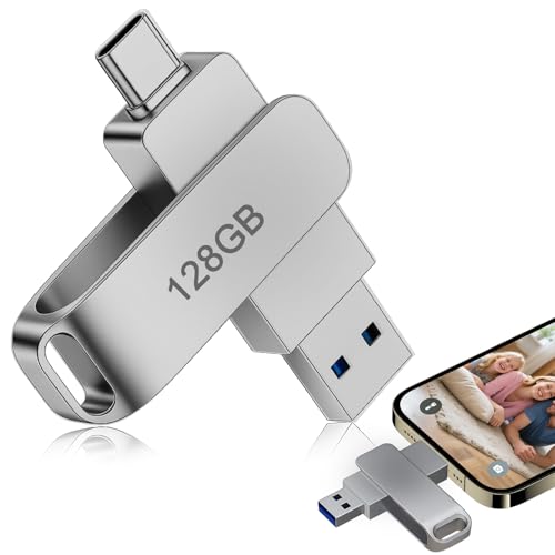 Clé USB 128 Go, Réversible USB C & USB A, Protecteur de Mémoire, Clé USB Téléphone Portable Transfert Rapide 200MB/s, Corps en Alliage d'Aluminium, Compatible avec iPhone et Smartphone, Plug & Play