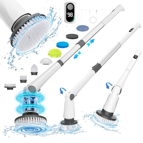 Image of Electric Spin Scrubber, Cordless Spin Scrubber IPX7 Waterproof with 7 Replaceable Cleaner Brush Heads and Adjustable Extension Handle, Power Cleaning Brush for Bathtub Tile Floor