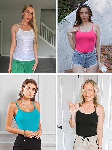 Image of Women's Shelf Bra Camisole Tops Adjustable Spaghetti Strap Cami Tank Cotton Undershirts